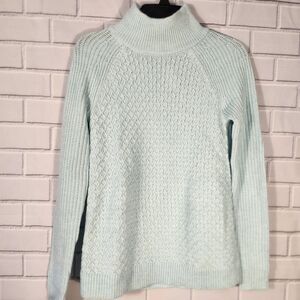 NWT Talbots‎ Mock Neck Sweater Size XS Seafoam Blue Cable Knit Pullover Women's